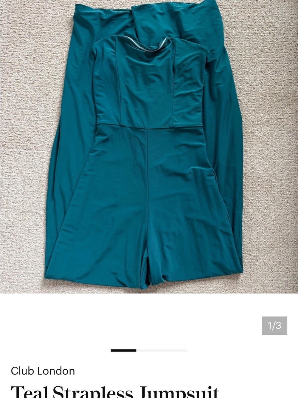 Club L London Strapless Wide-Leg Jumpsuit in Teal Green - Picture 5 of 7